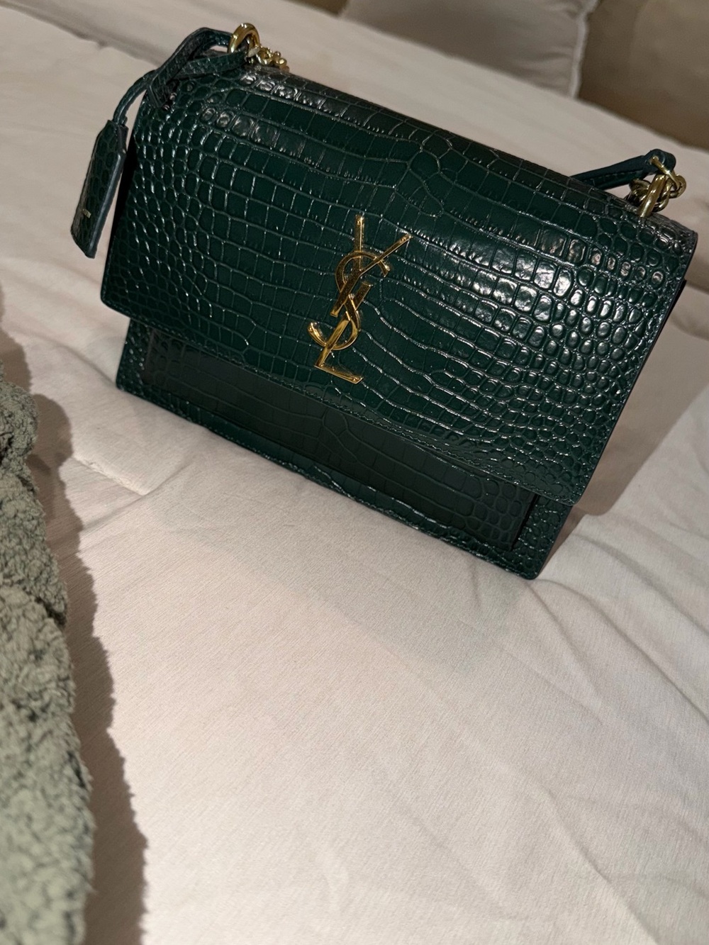 Saint Laurent sunset medium Green Croc